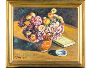 GRAS Jean Pierre,Bouquet dans un pot rouge et livre,1940,Hôtel des ventes d'Avignon 2022-06-18