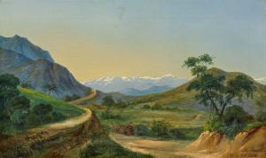 GRASHOF Otto 1812-1876,Chilean Mountain Landscape near Milipilla.,1854,Van Ham DE 2023-11-17
