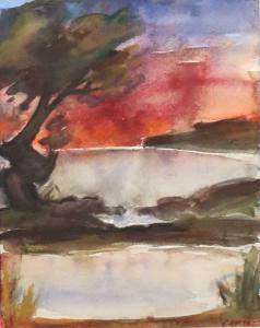 GRASS Hans 1935-2014,Lakeside landscape with pond at sunset,Halls GB 2023-05-07