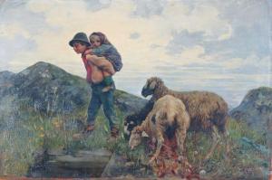 GRASSI Serafino 1863-1904,Bimbi in montagna con le loro pecore,1896,Sant'Agostino IT 2018-12-17