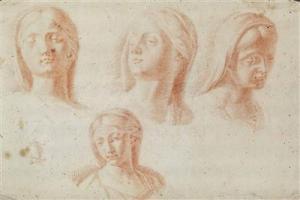 GRASSMAYR Johann George D. 1691-1751,Vier Varianten eines Frauenkopfes,Palais Dorotheum 2012-04-03
