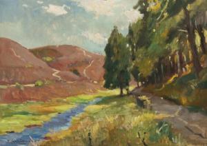 GRAUMANN Julius 1878-1945,Hilly landscape by a stream,1934,Bruun Rasmussen DK 2018-10-15