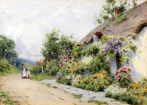 GRAY Torfrida,Two figures by a thatched cottage with flowers,1924,Canterbury Auction 2018-02-06