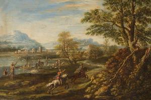 GRAZIANI Ercole 1688-1765,Deux cavaliers se poursuivant dans un paysage lacu,Joron-Derem 2018-12-18