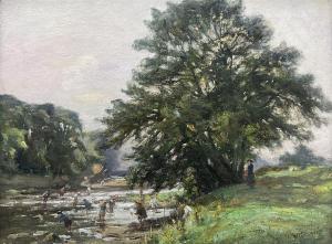 GREAVES William,Children Playing in the River Wharfe,1910,David Duggleby Limited 2023-12-08