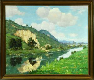 GREBESTEIN Ferdinand Karl 1883-1974,Sommerliche Flusspartie,Allgauer DE 2022-01-13