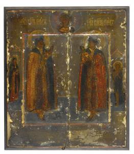 GREEK SCHOOL,THE CHURCH FATHER ST ATHANSIOS AND THE SOLIDER ST MINAS,Sotheby's GB 2016-04-12