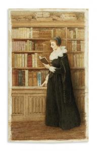 GREEN Henry Towneley 1836-1899,Woman in a library,1897,Swann Galleries US 2017-06-07