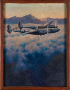 GREENE Walter L. 1870-1956,Portrait of a P-38 airplane,Eldred's US 2023-04-06