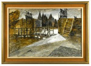 GREENWOOD Ernest 1913-2009,Lock gate with a dog,1970,Cheffins GB 2021-02-25