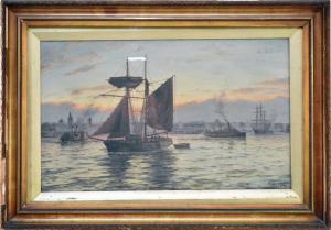GREENWOOD George Parker 1850-1904,Mersey shipping scene,1891,Halls GB 2021-09-01