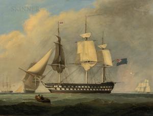 GREGORY Charles 1810-1896,Royal Naval Ship of the Line in The Solent,1863,Skinner US 2022-06-30