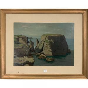 GREIG Albert 1913-1997,Belle île en Mer, le rocher de Sarah Bernard,1957,Herbette FR 2022-11-12