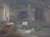 GREIG E.S.,Cottage interior with sleeping infant,1864,Gorringes GB 2015-06-25