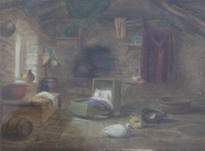 GREIG E.S.,Cottage interior with sleeping infant,1864,Gorringes GB 2015-06-25