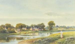 GRESLEY Frank 1855-1936,River landscape probably the Trent with figure wal,1899,Hansons 2022-10-14