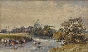 GRESLEY James Stephen 1829-1908,Cattle Watering in a River,1881,David Duggleby Limited GB 2021-11-26