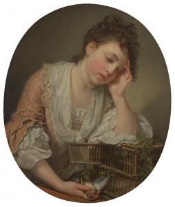 GREUZE Jean Baptiste,Une jeune fille qui pleure la mort de son oiseau,1757,Christie's 2024-04-17