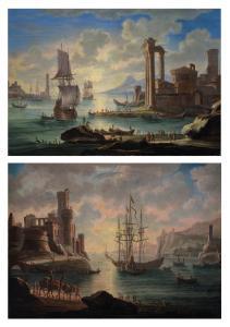 Grevenbroeck Jan 1667-1695,A harbor scene with several ships, classical ruins,Sotheby's 2023-01-27