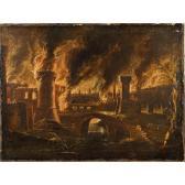 Grevenbroeck Jan 1667-1695,Paesaggio fluviale con incendio,Colasanti Casa D'Aste Roma IT 2022-03-23