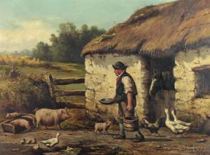 GREY James,Farmyard Scene with farmer by a stable feeding p,1878,Fonsie Mealy Auctioneers 2017-03-07