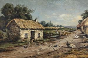 GREY James,Farmyard with Homestead and Animals in the Foreground, Woman Beyond,Adams IE 2021-03-24