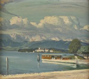 GRIEL Arthur 1879-1955,Fähre auf dem Traunsee in Österreich mit Blick a,Hargesheimer Kunstauktionen 2018-03-17