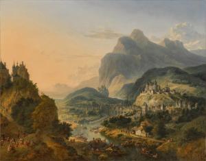 GRIFFIER Jan I 1645-1718,A mountainous Rhenish river landscape with barges,,Sotheby's GB 2023-12-07