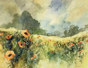 GRIFFIN CHRIS 1945,landscape with poppies,1985,Rogers Jones & Co GB 2022-08-21