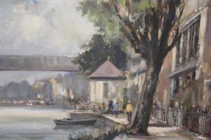 GRIFFIN David R.,street scene with figures on a quayside,Lawrences of Bletchingley 2022-07-19