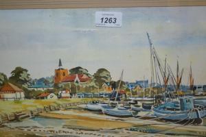 GRIGG TAIT Charles,Coastal town in Essex with beached fishing b,Lawrences of Bletchingley 2016-06-07