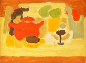 GRIGORE Vasile 1935-2012,Red Kettle and Fruit Bowl,Artmark RO 2023-07-05