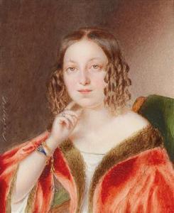 GRILLHOFER Matthias,a bust portrait of a young lady in a fur- trimmed ,Palais Dorotheum 2017-04-04