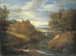 GRIMALDI Giovan Francesco,A classical river landscape with figures fishing,Christie's 2005-04-22