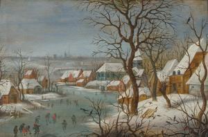 GRIMMER Abel 1560-1619,Paysage d'hiver avec patineurs et trappe aux oiseaux,Christie's GB 2023-06-15