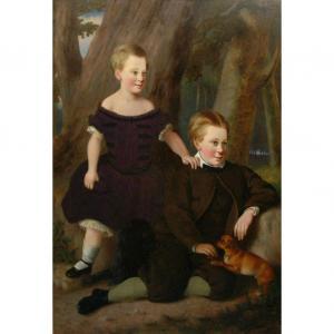 GRIMSHAW Thomas,Portrait of Two Children with Their Dog, Seated in,1863,William Doyle US 2013-02-06