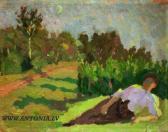 grinfelde milda 1881-1966,The woman in landscape,Antonija LV 2009-03-14