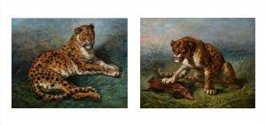 GRISET Ernest Henri,A LEOPARD IN A CLEARING; A LEOPARD WITH A BOAR,1890,Dreweatts 2023-03-02