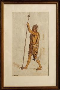 GRISET Ernest Henri 1844-1907,Pre-historic man with axe and spear,Rosebery's GB 2014-09-09