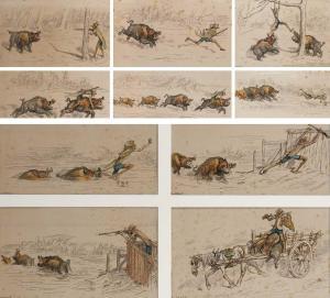 GRISET Ernest Henri 1844-1907,The boar hunt Ten,Woolley & Wallis GB 2023-09-05