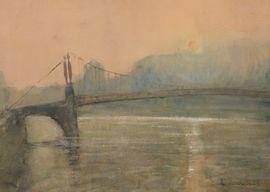 GRISOT Henri 1919-2014,Pont suspendu au soleil couchant,Daguerre FR 2021-06-27
