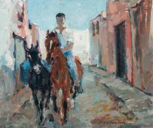 GROENESTEIN Jan 1919-1971,Jongen met paard en ezel in Spaanse dorpsstraat,Venduehuis NL 2015-11-11