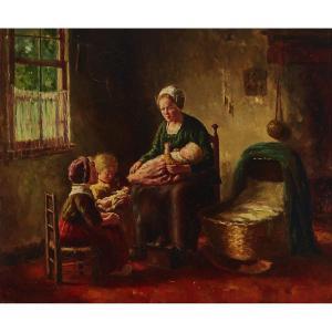GROENEVELD Cornelis 1882-1952,MOTHER AND CHILDREN IN A SUNNY KITCHEN,Waddington's CA 2018-06-28