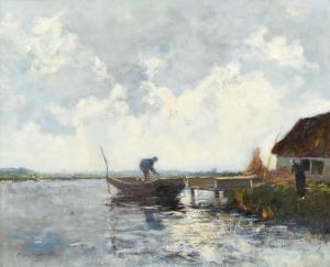 GROENEVELD Cornelis 1882-1952,Plasgezicht met figuren op boot,1916,Zeeuws NL 2018-12-06