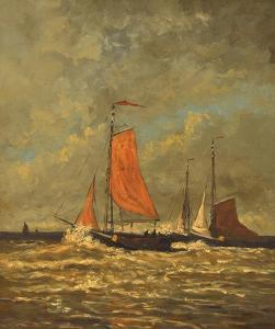 GROENEVELD Thomas Tadema 1800-1800,Boats in Stormy Sea,Leonard Joel AU 2015-09-15
