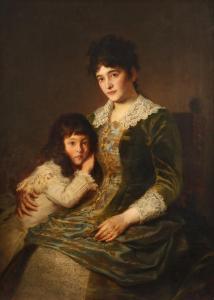GROLL ANDREAS 1850-1907,Bildnis einer Mutter mit Tochter Kniestück einer j,1880,Mehlis DE 2020-08-27