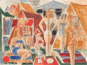 GROMAIRE Marcel 1892-1971,Tentes et baigneuses,1958,Gros-Delettrez FR 2019-06-14