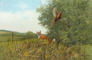 GROMME Owen J 1896-1991,Red Fox and Pheasant,1988,Hindman US 2023-11-01