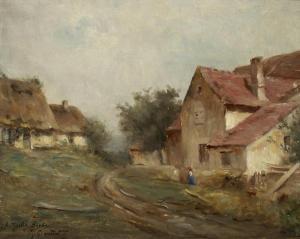GRONDARD Philippe 1800-1900,Dorfweg mit Bauernhäusern und Personenstaffage,Fischer CH 2009-11-11