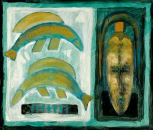 GROOT de Annemarie 1952,Composition with fishes and mask,Glerum NL 2007-02-12
